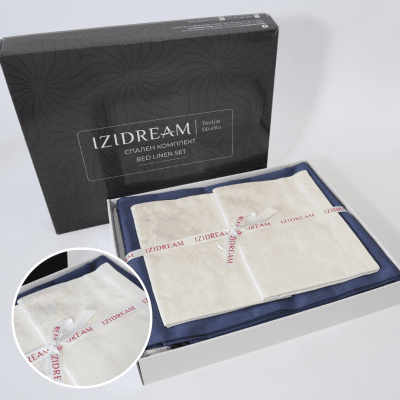 Единичен спален комплект "Памук Сатен Жакард" син с екрю 