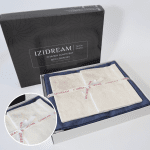 Двоен спален комплект "Памук Сатен Жакард" син с екрю 